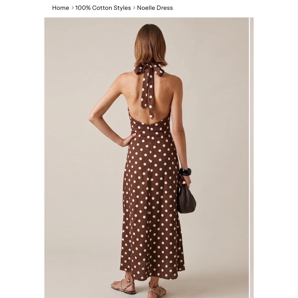 Few Moda O.P.T Noelle Dress Womens Small Brown Polka Dot Halter Cotton Boho Midi